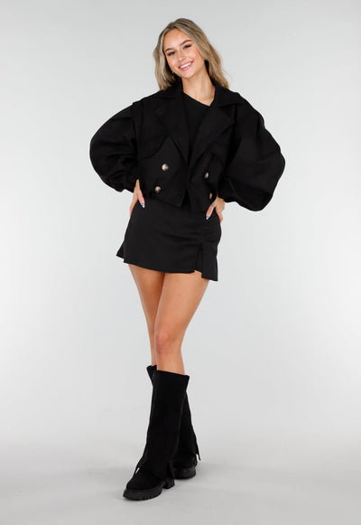 Zwarte Suède Look Cropped Trenchcoat