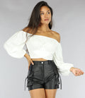 Wit Off Shoulder Topje met Pofmouwen