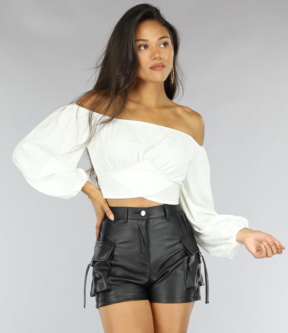 Wit Off Shoulder Topje met Pofmouwen