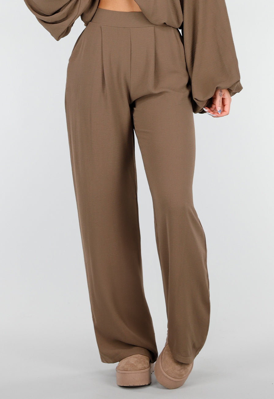 Lichtbruine Linnenlook Broek met Rechte Pijpen