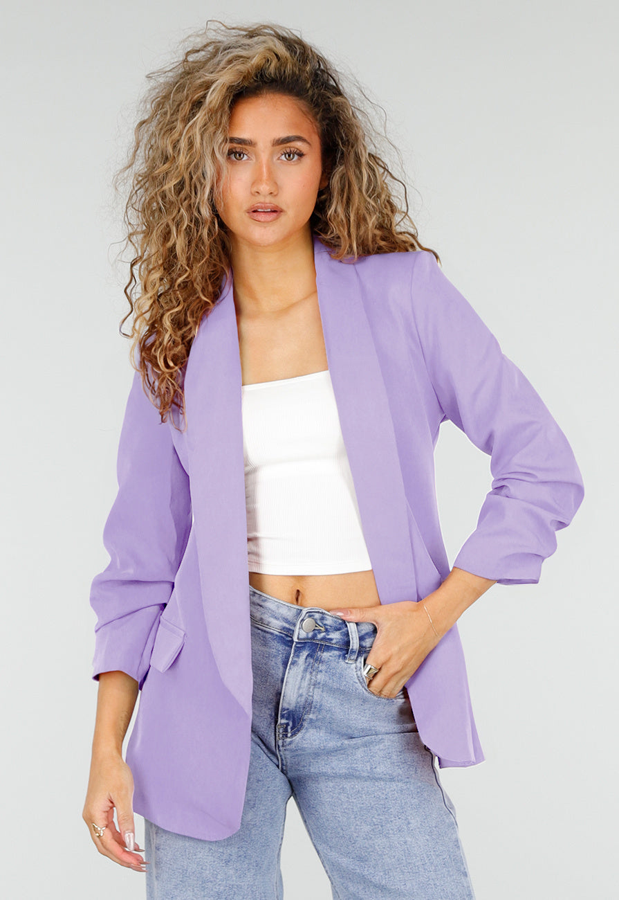 Lila Getailleerde Blazer met Geplooide Mouwen