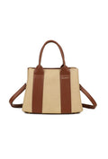 Beige Handtas met Bruine Accenten en Dubbele Handvatten