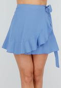 Lila Linnenlook Overslag Minirok met Strik en Volantzoom