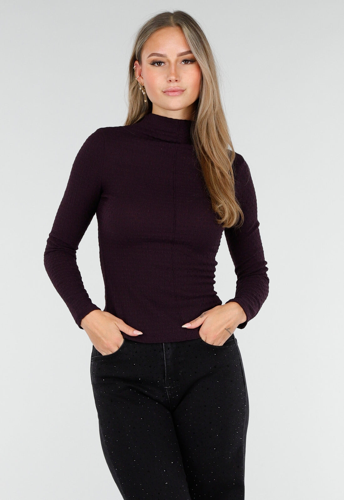 Paarse Coltop met Lange Mouwen en Stretch