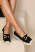 Zwarte Espadrilles van Suèdemateriaal met Bit-sluiting en Gevlochten Zool