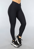 Zwarte Rib Sportlegging met Overslag Taille