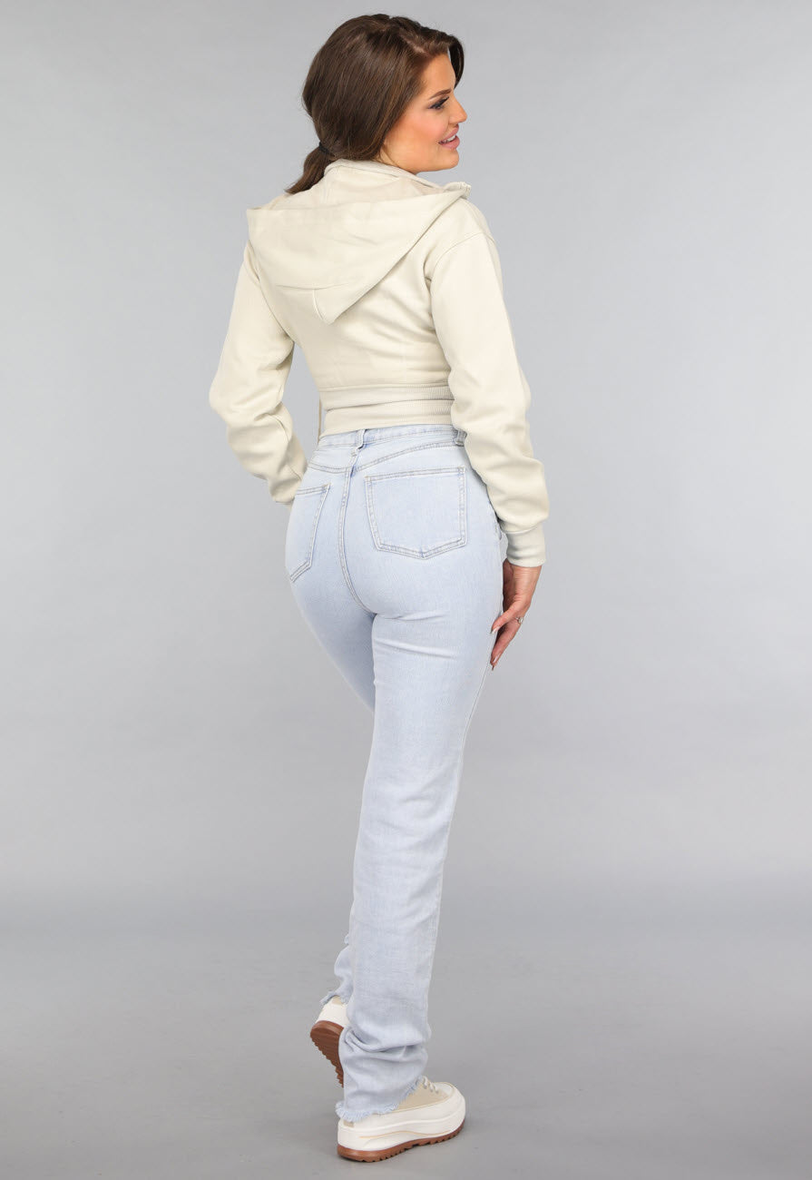 Kort Aansluitend Beige Vest met Rits
