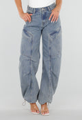 Lichtblauwe Balloon Jeans met Trekkoord en Hoge Taille