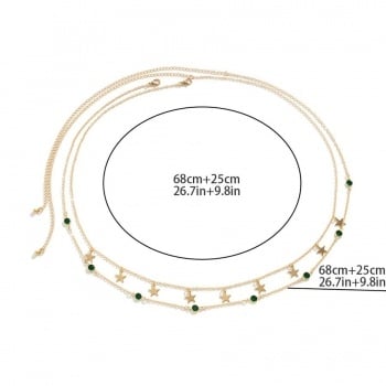Gouden Heup Bodychain met Sterretjes en Groene Steentjes