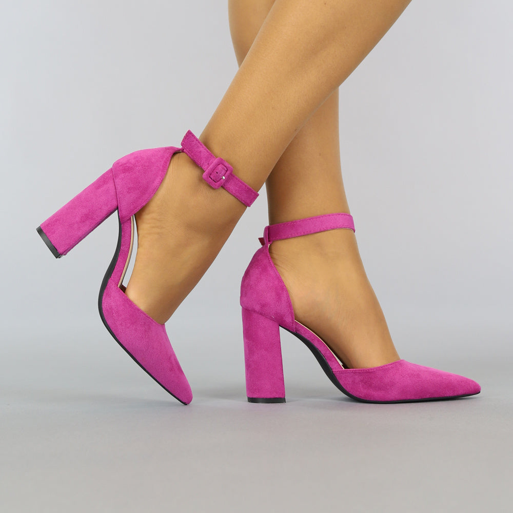 Spitse Fuchsia Suède-Look Sandaletten