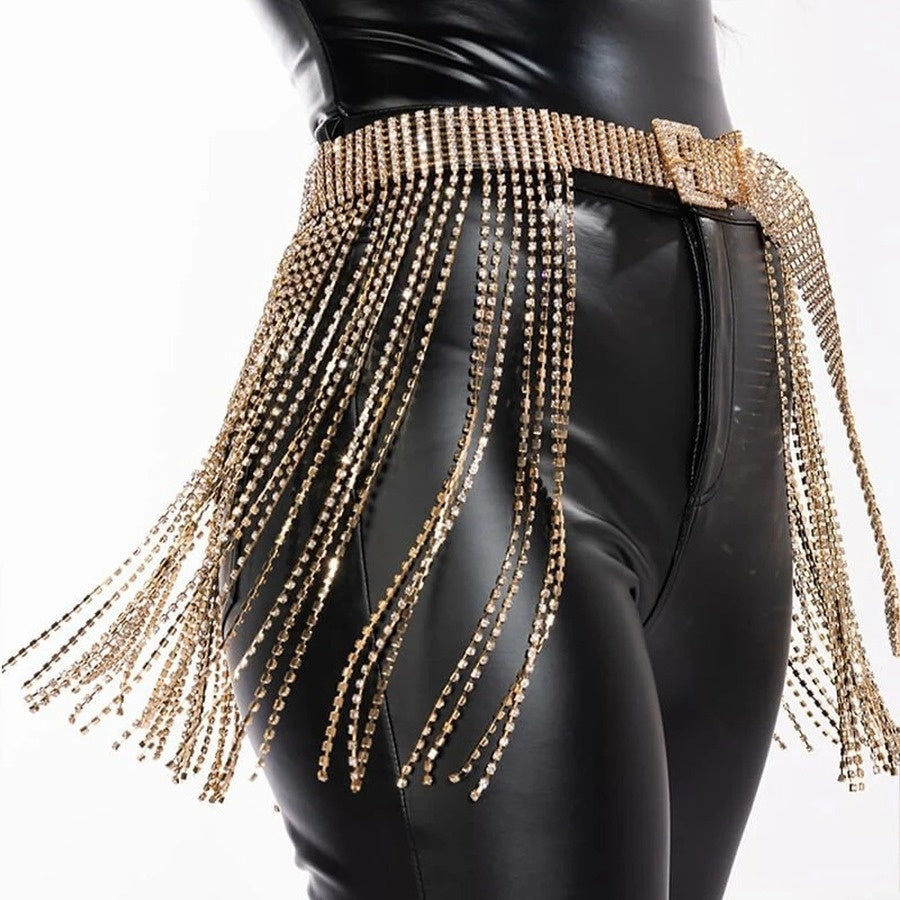 Gouden Waterval Strass Bodychain met Gesp