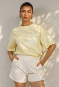 Lichtgeel Gestreept Oversized T-shirt met Iconic Opdruk