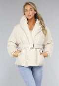 Beige Puffer Jas met Dikke Kraag