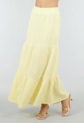 Lichtgele Mousseline Maxi Rok met Elastische Taille