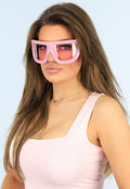 Roze Oversized Skibril Festival Zonnebril met Glitters