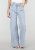 Lichtblauwe Denim Wide Leg Jeans met Hoge Taille