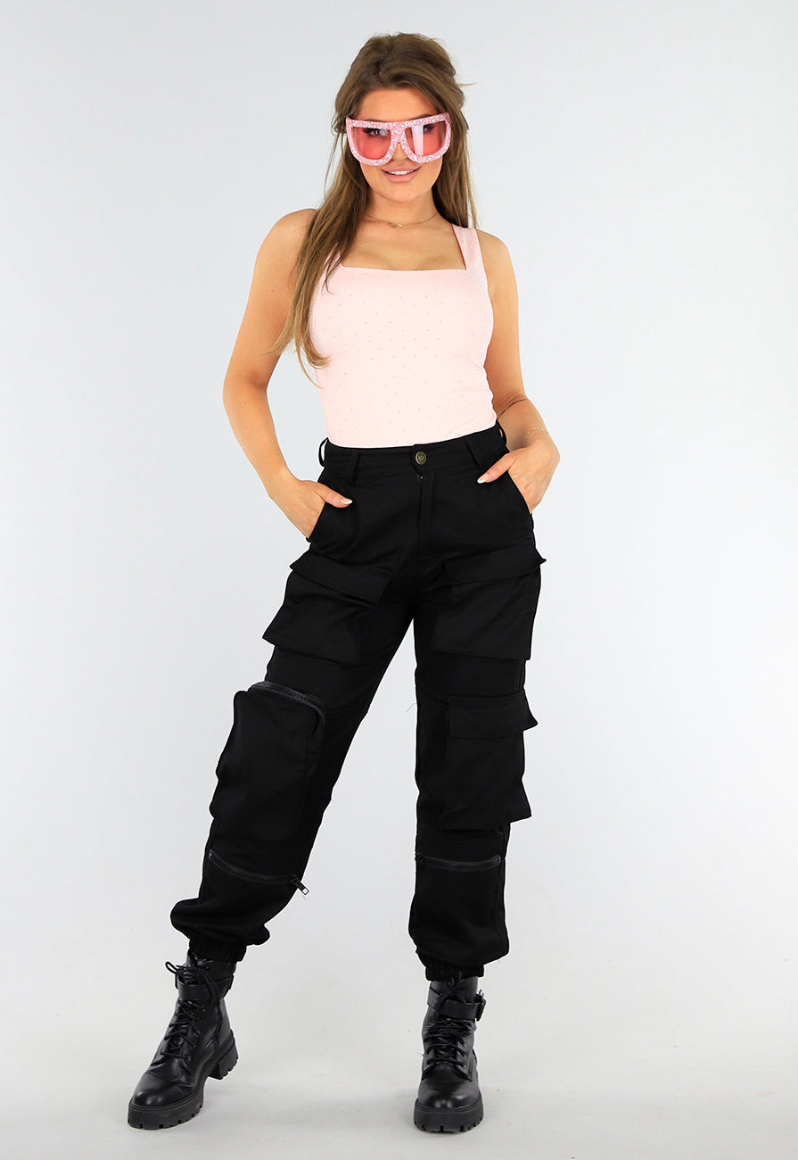 Roze Oversized Skibril Festival Zonnebril met Glitters