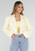 Butter Yellow Cropped Blazer met Gouden Strass Knopen