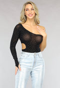 Zwarte One Shoulder Fishnet Body met Cut Out