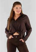 Donkerbruine Blouse met Lange Mouwen en Knoopsluiting