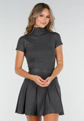 Grijze Stretch Top met Col en Korte Mouwen