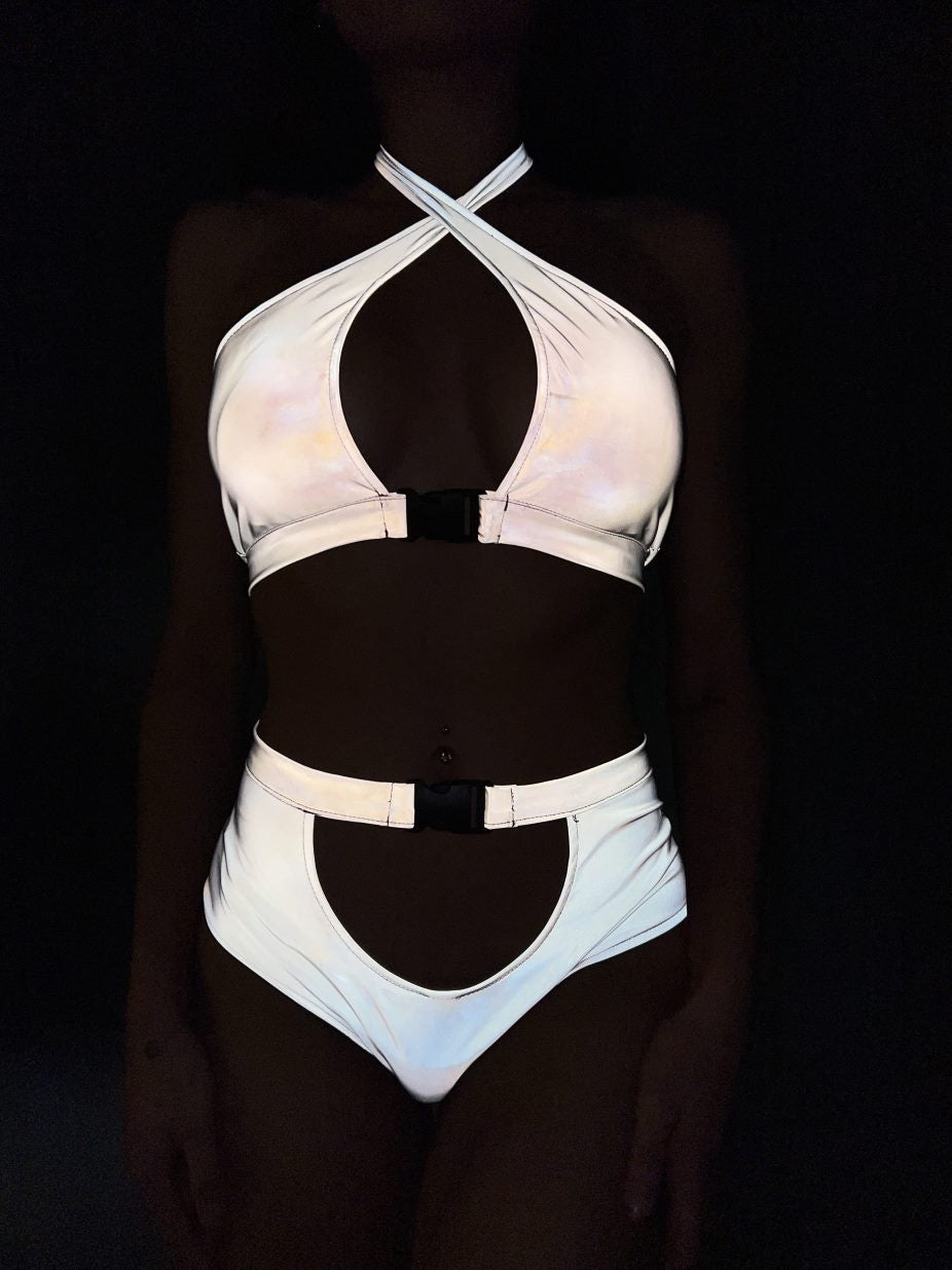 Reflecterende Two Piece met Cut Outs en Voorgevormde Cups
