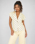 Butter Yellow Polkadot Blazer Top met Schoudervulling