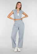 Blauwe Denim Set met Cropped Gilet en Broek