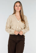 Vest met V-Hals en Lange Mouwen in Beige