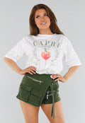 Wit T-Shirt met Capri Italie Print en Groene Letters