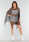 Zwarte Fishnet Cover-Up met Franjes en Ruitstructuur