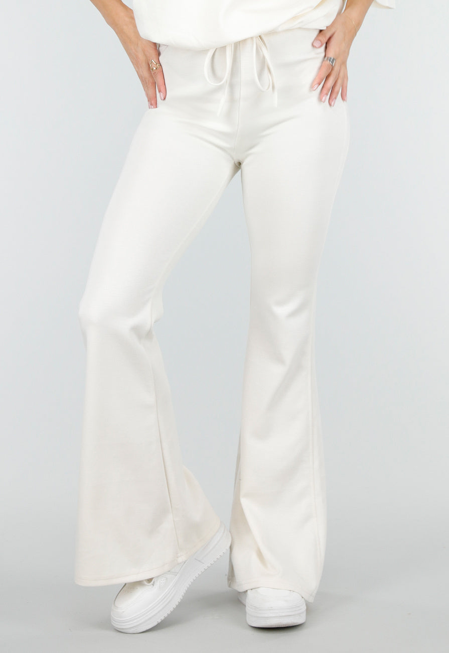 Beige Joggingbroek met Flared Pijpen en Elastische Taille