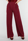 Bordeauxrode Linnenlook Glitter Pantalon met Stretchband