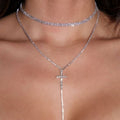Lange Zilveren Strass ketting met Kruis Detail