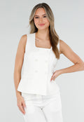Witte Mouwloze Blazer Top met Vierkante Hals