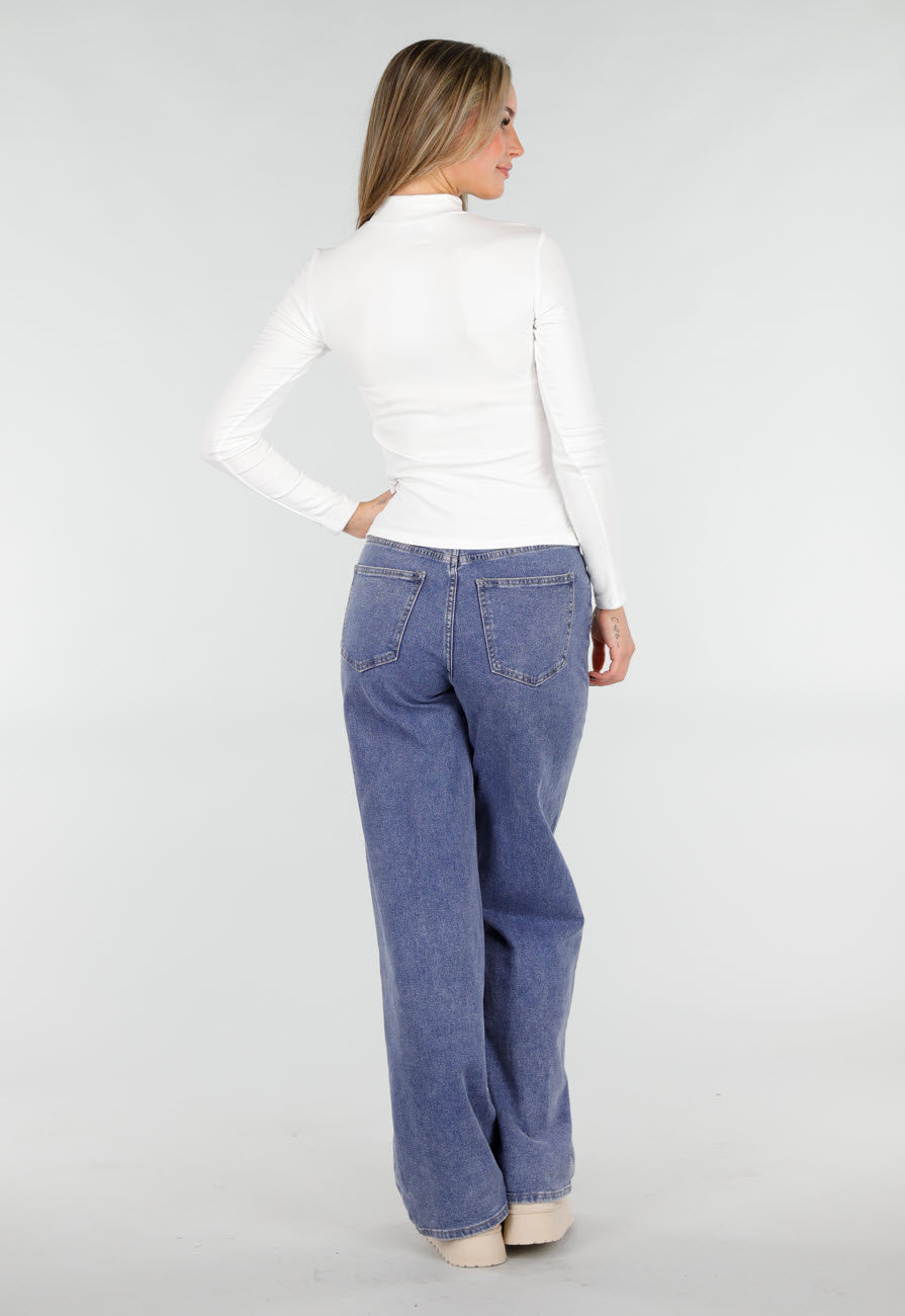 Witte Top met Col en Lange Mouw