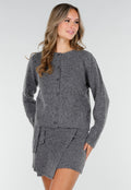 Grijs Gebreid Vest met Lange Mouwen en Knoopsluiting