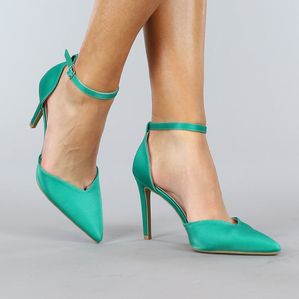 Groene Satinlook Pumps met Gespsluiting
