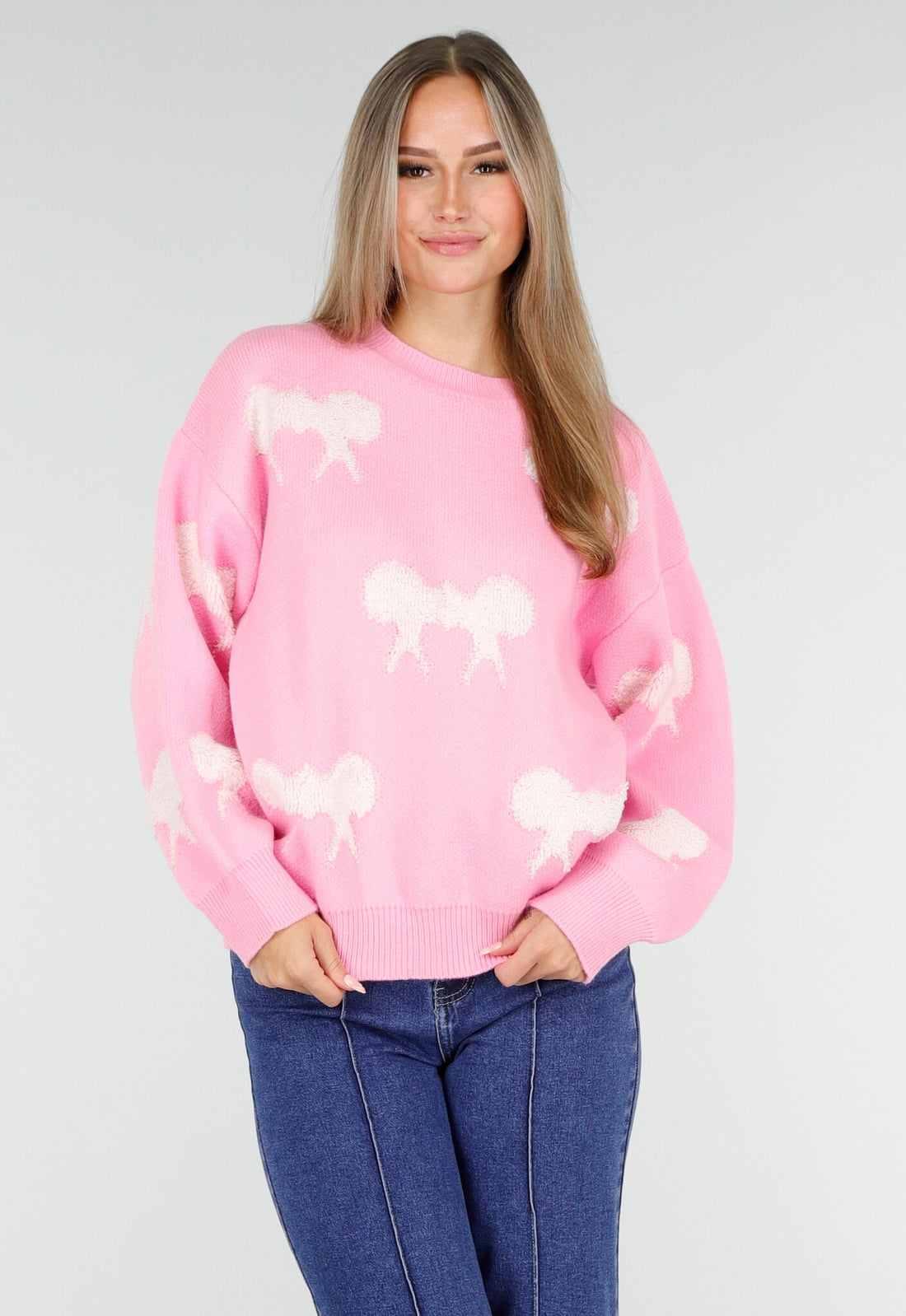 Gebreide Sweater in Roze met Strikdetails