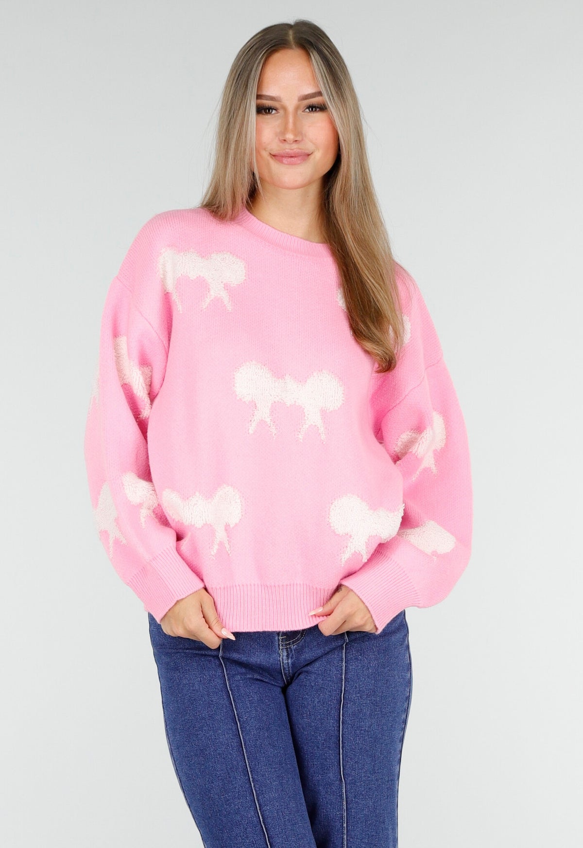 Gebreide Sweater in Roze met Strikdetails