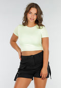 Lichtgroene Croptop met Dubbele Voering, Stretch en Slim Fit
