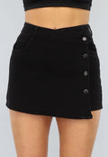Redial Jeans Zwarte Denim Overslag Skort met Knoopjes