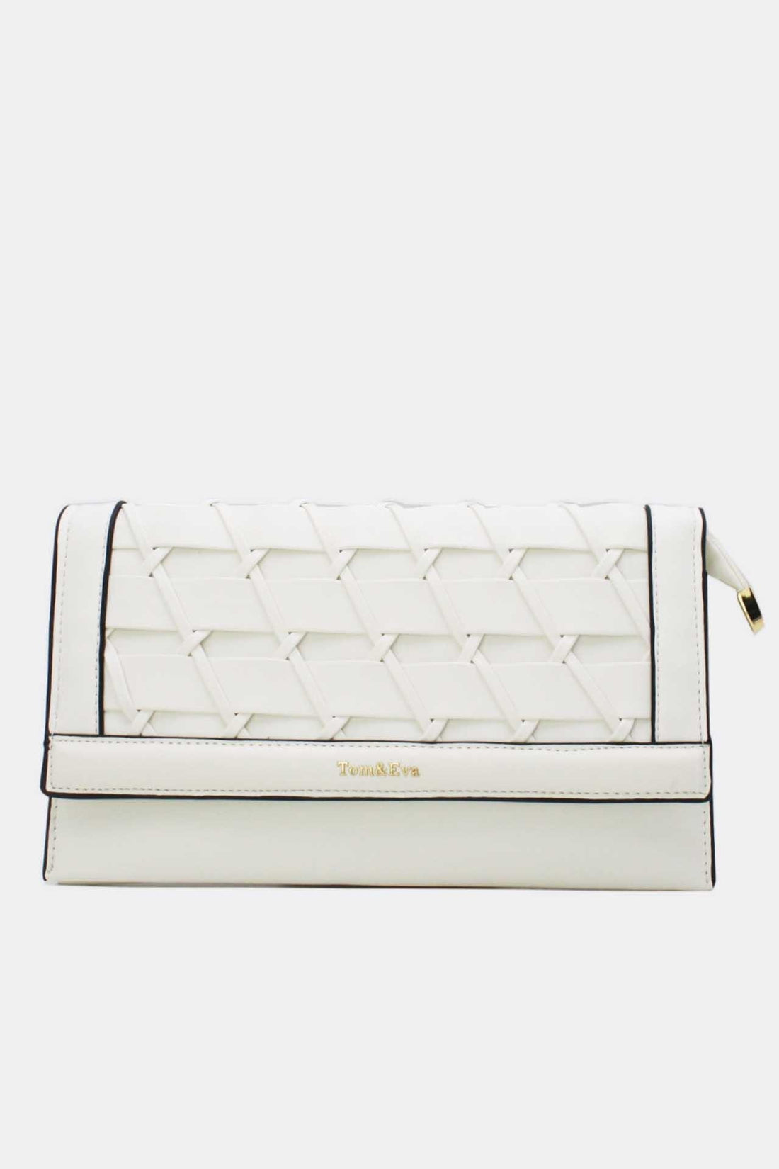 Witte Gevlochten Clutch van Imitatieleer met Afneembaar Schouderhengsel
