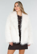 Witte Fluffy Jas met Lange Mouwen en Brede Kraag