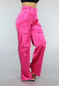 Roze Wide Leg Satin Utility Broek