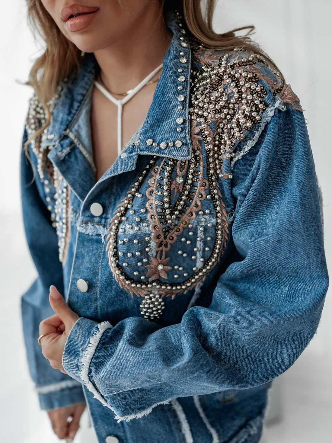Blauwe Denim Spijkerjas met Western Print
