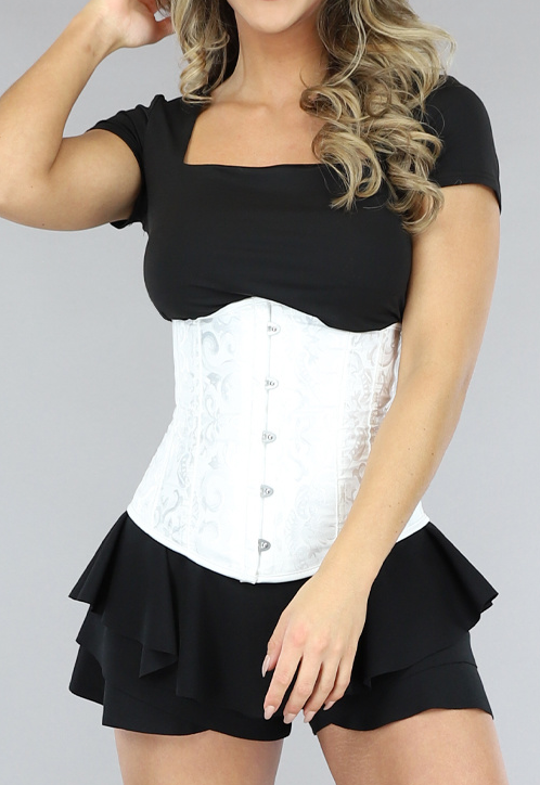 Witte Satin Underbust Korset met Borduursels