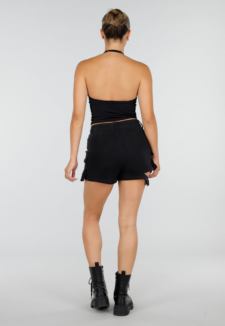 NEW120826 Zwarte Halter Sport Top met Verstelbaar Halterbandje, Uitneembare Pads en Stretch