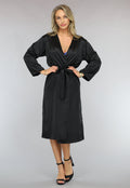 Satin Look Kimono Lang in Zwart
