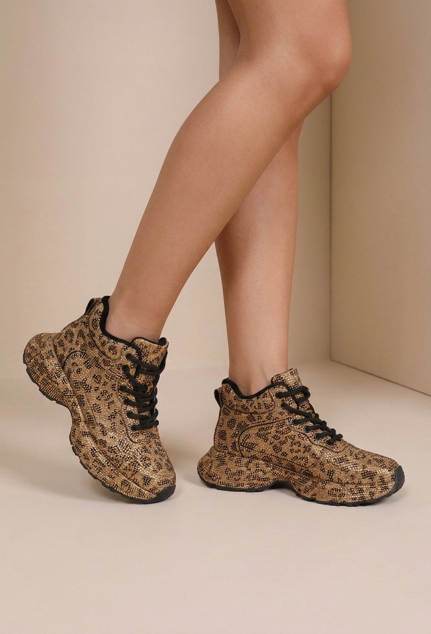 NEW290726 Luipaard Sneakers met Hoge Schacht en Veters
